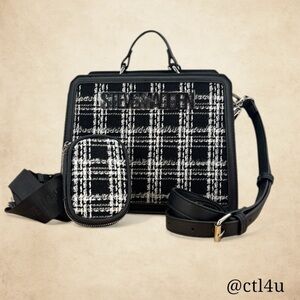 NWT Steve Madden Black White Plaid BEVELYN Satchel Preppy Academia Whimsigoth